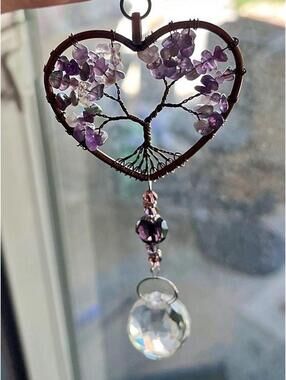 Amethyst Tree of Life Heart Suncatcher